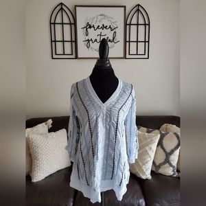 J. Jill Light Blue Heavily Embroidered Boho Chic Blouse Women's Size XS